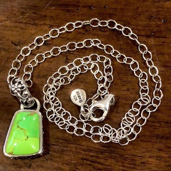 BARSE Green Turquoise Filagree Pendant Sterling Silver Open Link Necklace - Picture 9 of 9